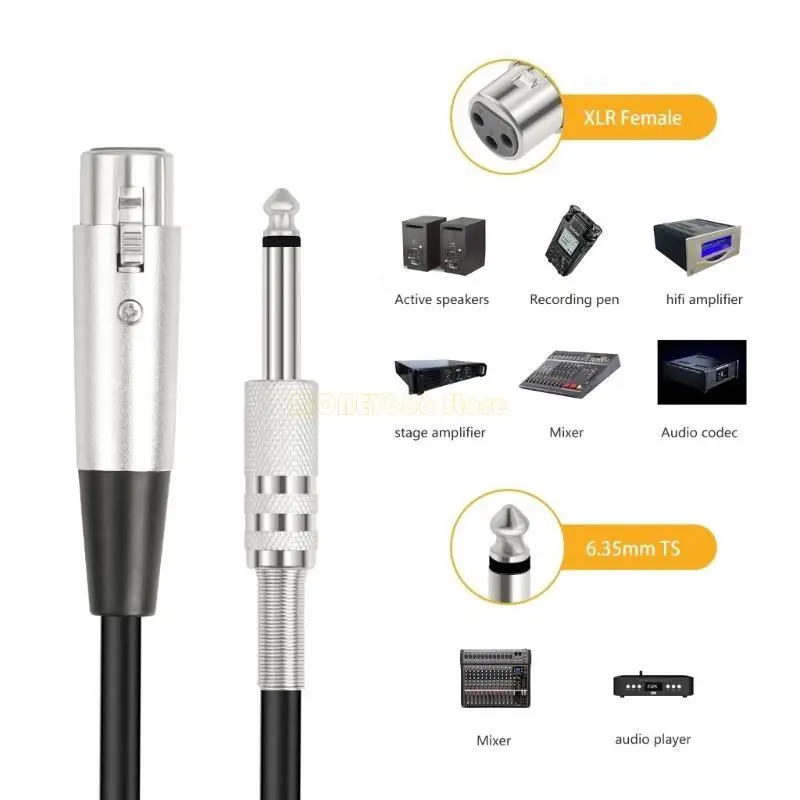 F62C Профессиональные микрофоны кабель самки XLRS до 1/4 -дюймового (6,35 мм) моно -несбалансированного микрофонного шнура для