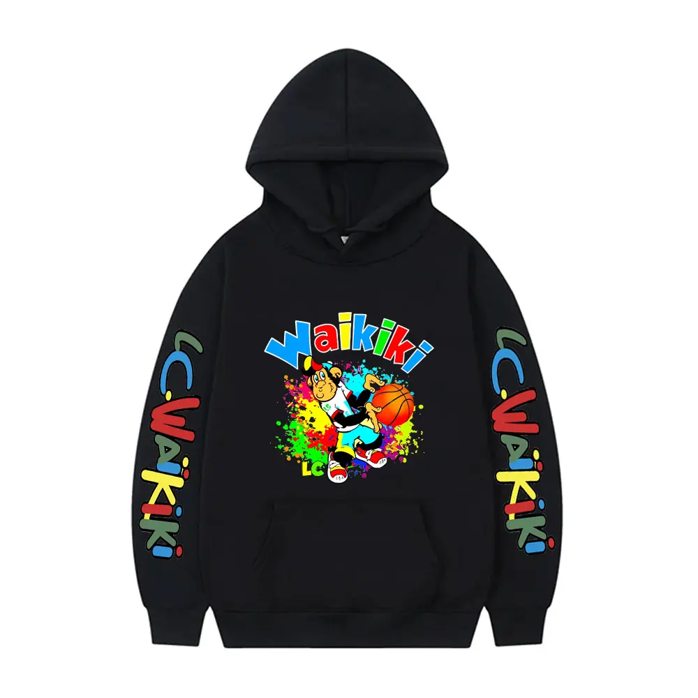 An Lc Waikiki Monkey Playing Basketball Hoodie Men Women High Quality Fleece Cotton Sportswear Male Cartoon Oversized Hoodies