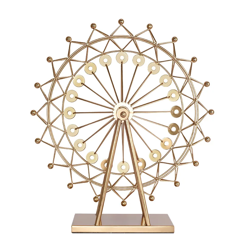 

Golden Ferris Wheel Decorative Sculpture Christmas Metal Decorations Handicraft Ferris Wheel Statue Home Accessories