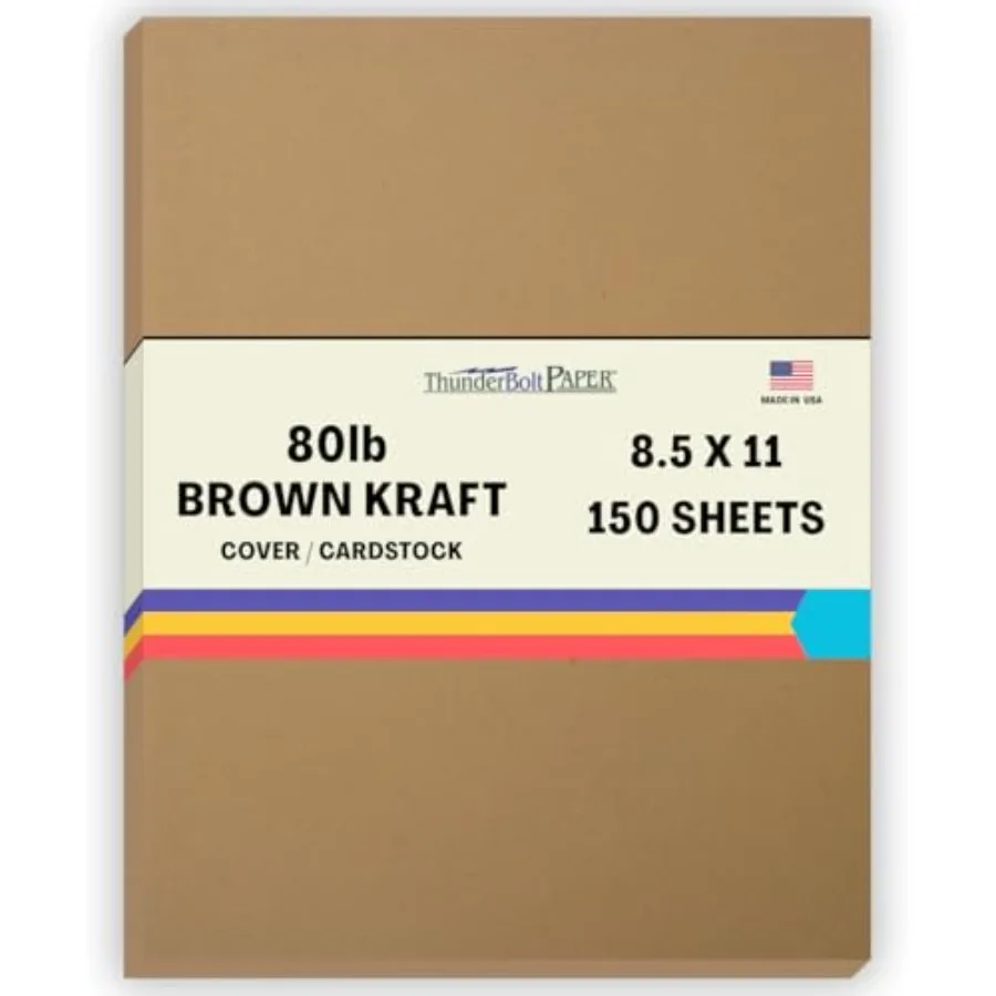 

150 Brown Kraft Fiber 80# Cover Paper Sheets 8.5" X 11" Inches Standard Letter Flyer Size Rich Earthy Color with Natural Fibers