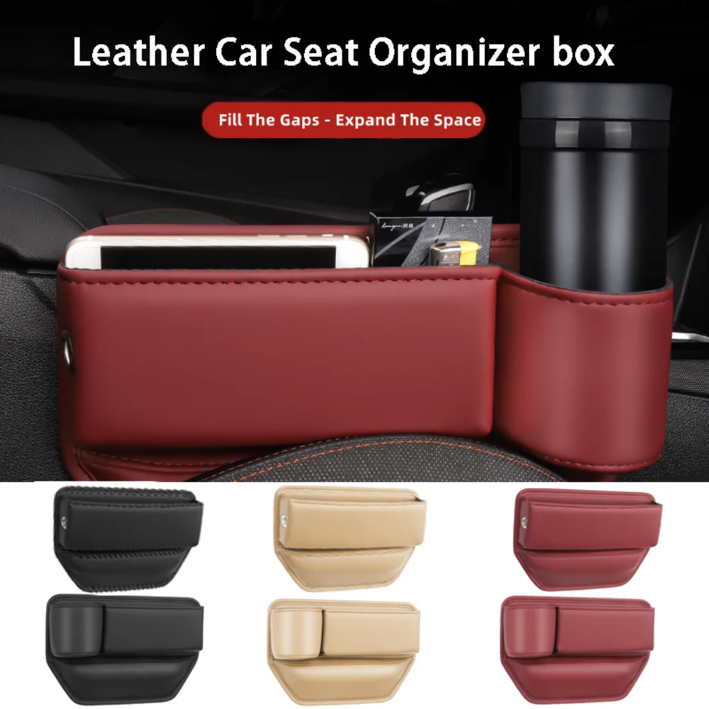 

Premium PU Leather Car Seat Gap Organizer | Cup Holder & Phone Storage | Universal Console Crevice Filler Auto Organizer
