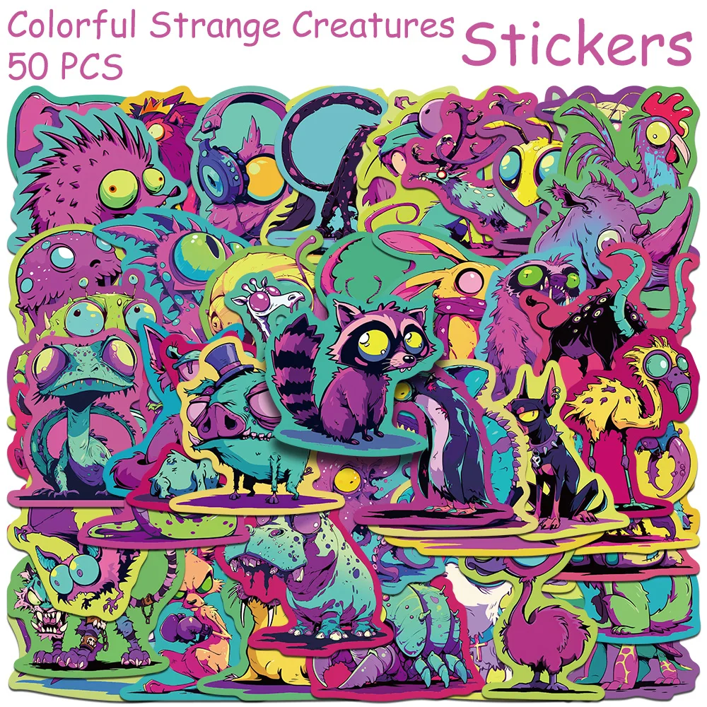 

50pcs Colorful Strange Creatures Stickers Decals For Laptop Scrapbook Refrigerator Skateboard Guitar DIY Aesthetic Stickers