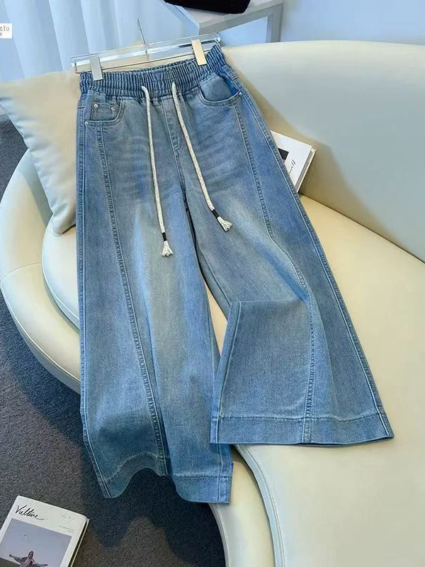 

Summer Thin Wide Leg Denim Jeans Women's Elastic Waist Slimming Stretchy plus Size Straight Leg Pants Cleanfit A-Grade Quality