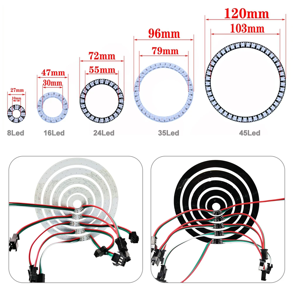 Dc5v ws2812b led ring individuul address abie 3pin ws2812 ic buiit-in 5050 rgb diy runde moduie 8 bis 241 pixel weiß schwarz pcb