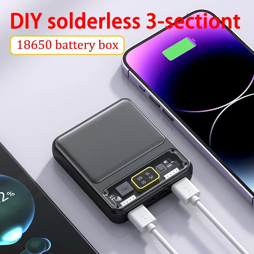 3pcs 18650 Battery DIY Power Bank Case Charge Storage Box Dual USB Type C Android Micro USB Fast For iPhone Xiaomi