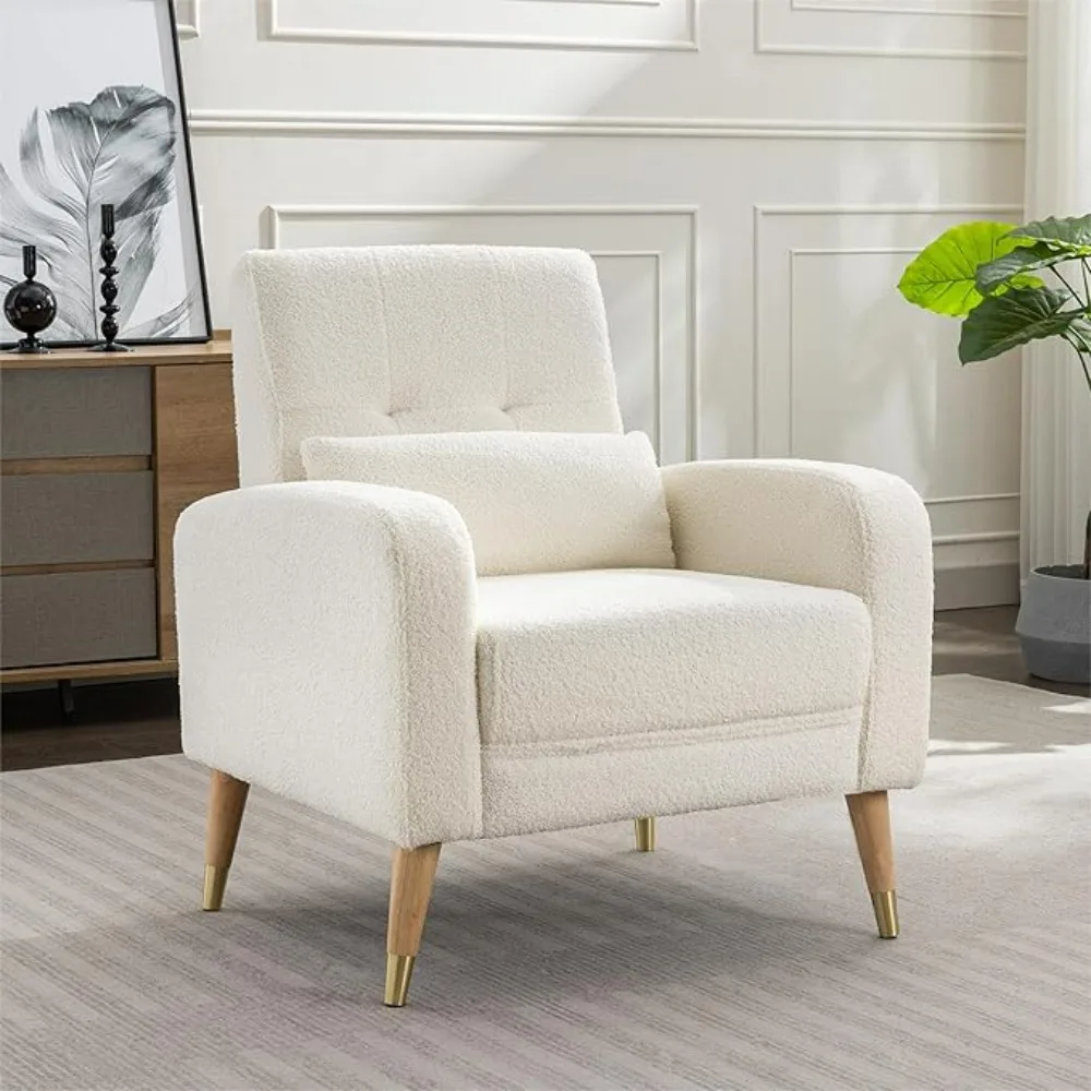 

Living Room Chair, Mid-Century Modern Accent Chair, Upholstered Polyester Fabric Armchair, Comfy Sofa Chair with Sturdy Legs