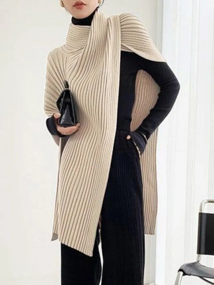 

Gymystars High Neck Women's Sweater Solid Color Turtleneck Pullovers Fashion New Loose Asymmetric Split-Joint Casual Female Tops