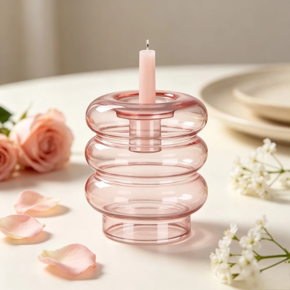 Creative Stackable Ring Glass Candlestick Holder Modern Transparent Glass Candle Stand for Gift Home Decoration
