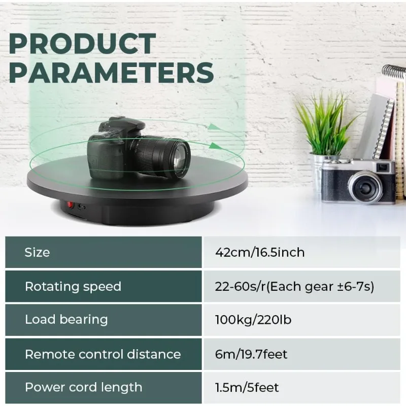 Motorized Rotating Display Stand 360 Degree with Remote Control Electric Turntable for Photo or Video, 3D