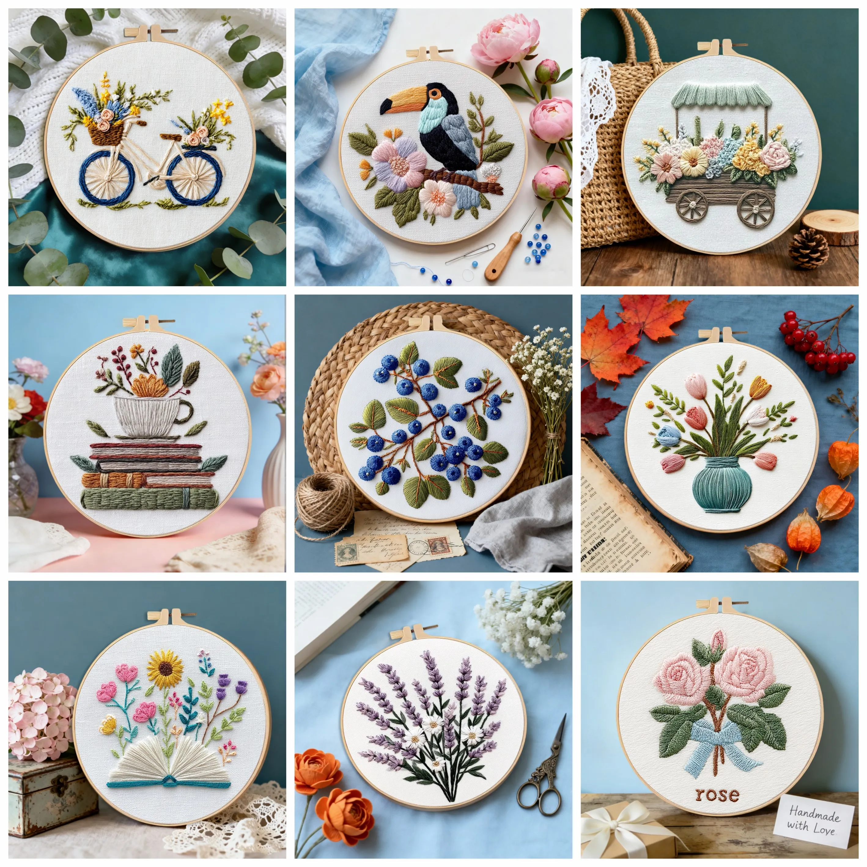 DIY-Stickset mit Blumen- und Tiermotiven, vorgedrucktes Muster, Kreuzstich-Set, Kunsthandwerk, Nähzubehör-Set für Anfänger, Heimdekoration