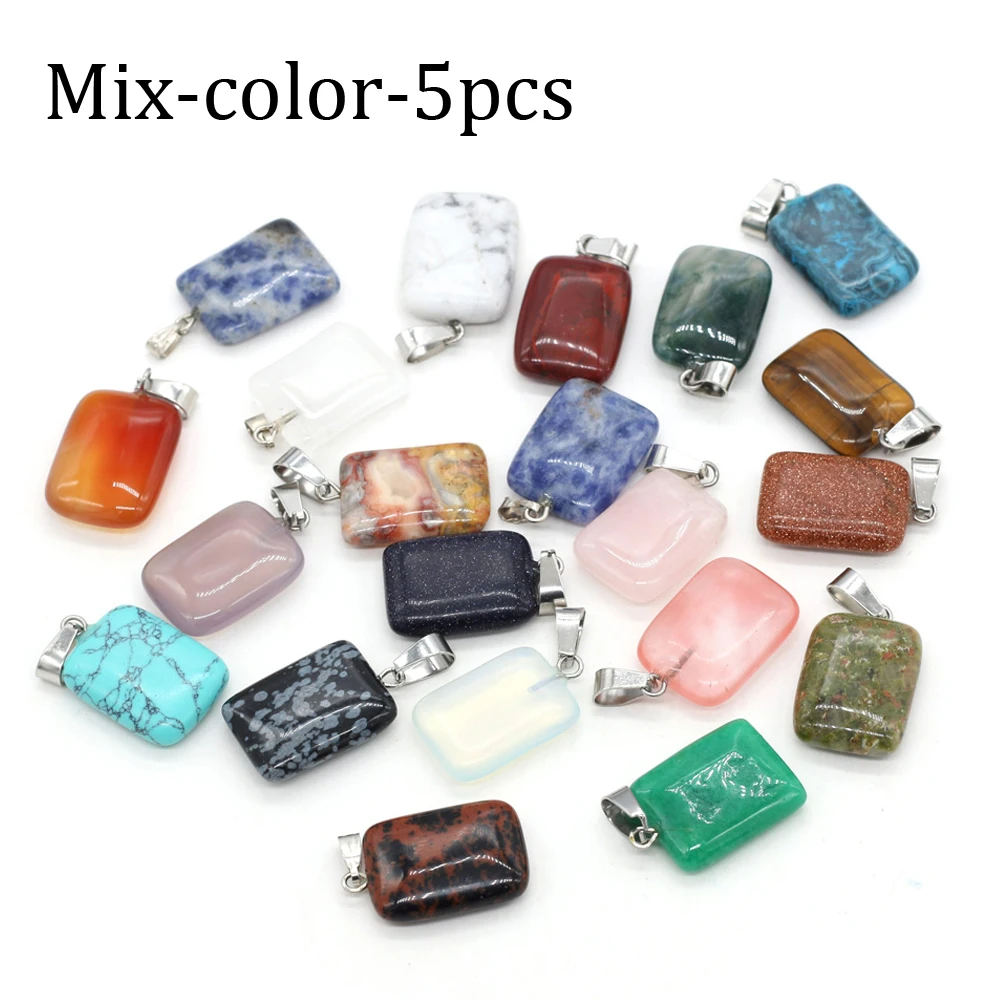 

5pcs/set 15x25mm Delicate Square-shaped Pendant Natural Stone Crystal Agate Charms for Jewelry Making DIY Necklace Accessories