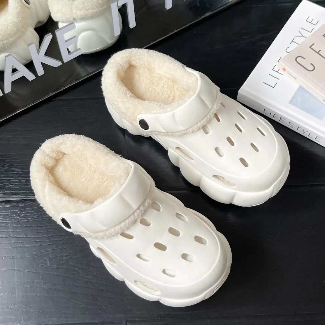 Pantofole da donna invernali zoccoli con plateau da 6cm pantofole pelose calde scarpe da casa in cotone per interni in pelliccia pantofole morbide