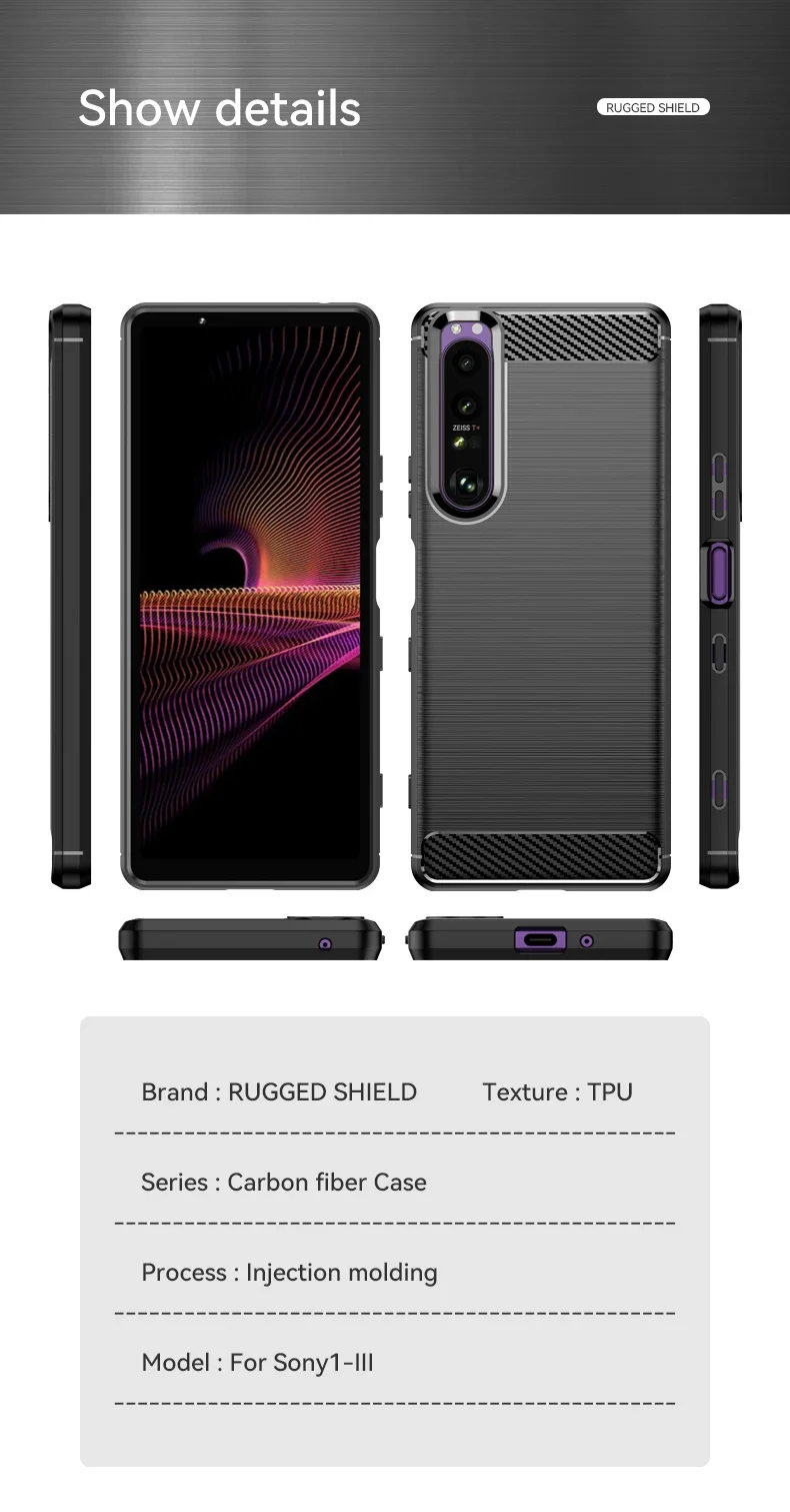 Carbon Faser Weiche Silikon Fall Für Sony Xperia 10 1 5 II III IV V VI Gebürstet Textur Zurück Abdeckung Anti schock Shell Fall Funda – Detail 10