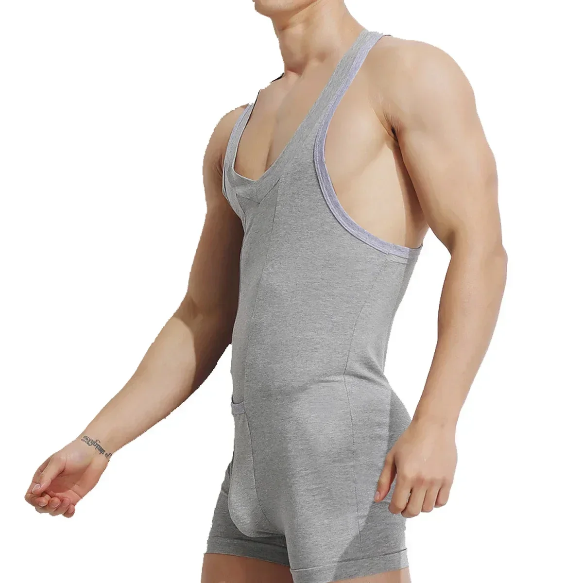 Men Slim Shaping Bodysuit Sexy Sleeveless Workout Sport One-Piece Undershirts Wrestle Singlet Jumpsuits Fitness Leotard Homewear