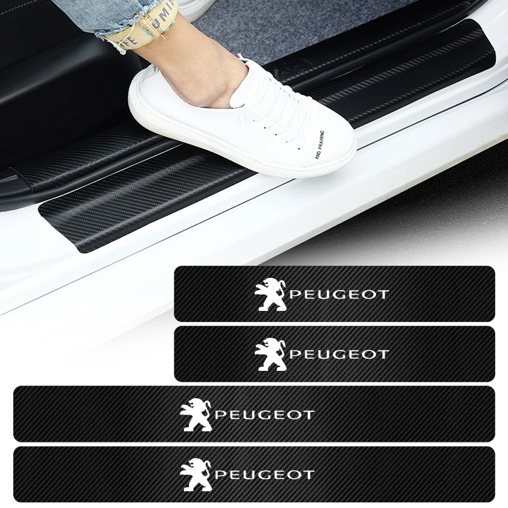 4PC Carbon Fiber Car Door Sill Stickers Auto Emblem Protective Decal For Peugeot 3008 5008 208 407 406 4008 206 308 207 2008 508