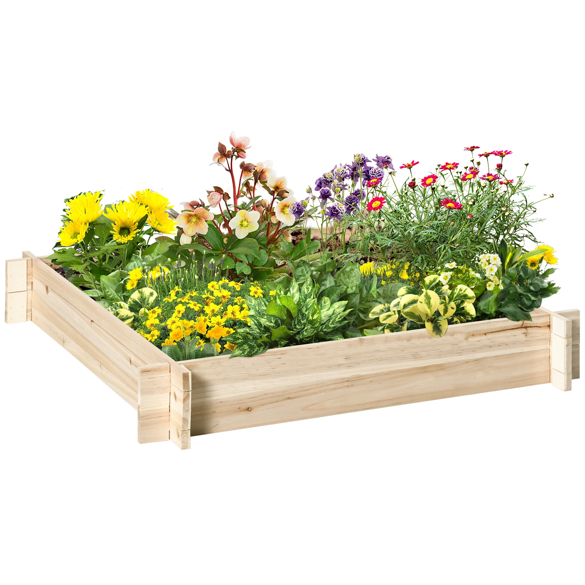Outsunny Arriate de Madera de Jardín Suelo de Huerto Urbano 100x100x16cm Natural