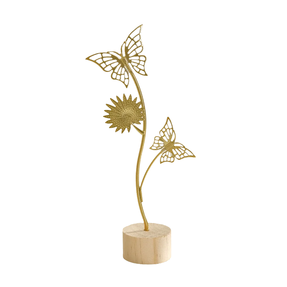 Wood Base Home Decoration Ornaments Sunflower Leaves Butterfly Flower Shape Ginkgo Leaf Ornament Gold Green Hollow Out