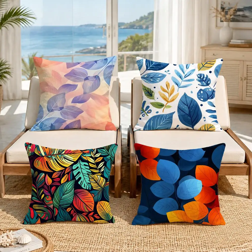 Pattern artistic leaves Cushion Cover Premium Skin‑Friendly Short Plush Pillow Cover, Airy Casual Cushion for Hotel Homestay