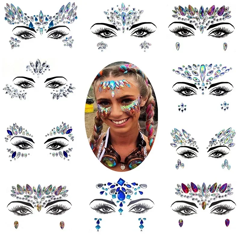 Glitter stiker wajah wanita tato seksi Rhinestones untuk wajah stiker berlian permata tato Terang Festival Makeup Zs001