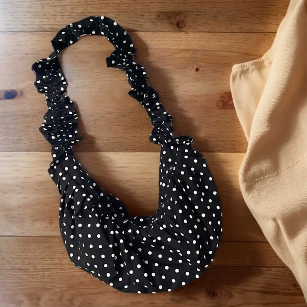 

Women Retro Crossbody Bag Large Capacity Polka Dot Pleated Dumpling Bag All Matched Vintage Small Tote Bag for Outdoor Travel