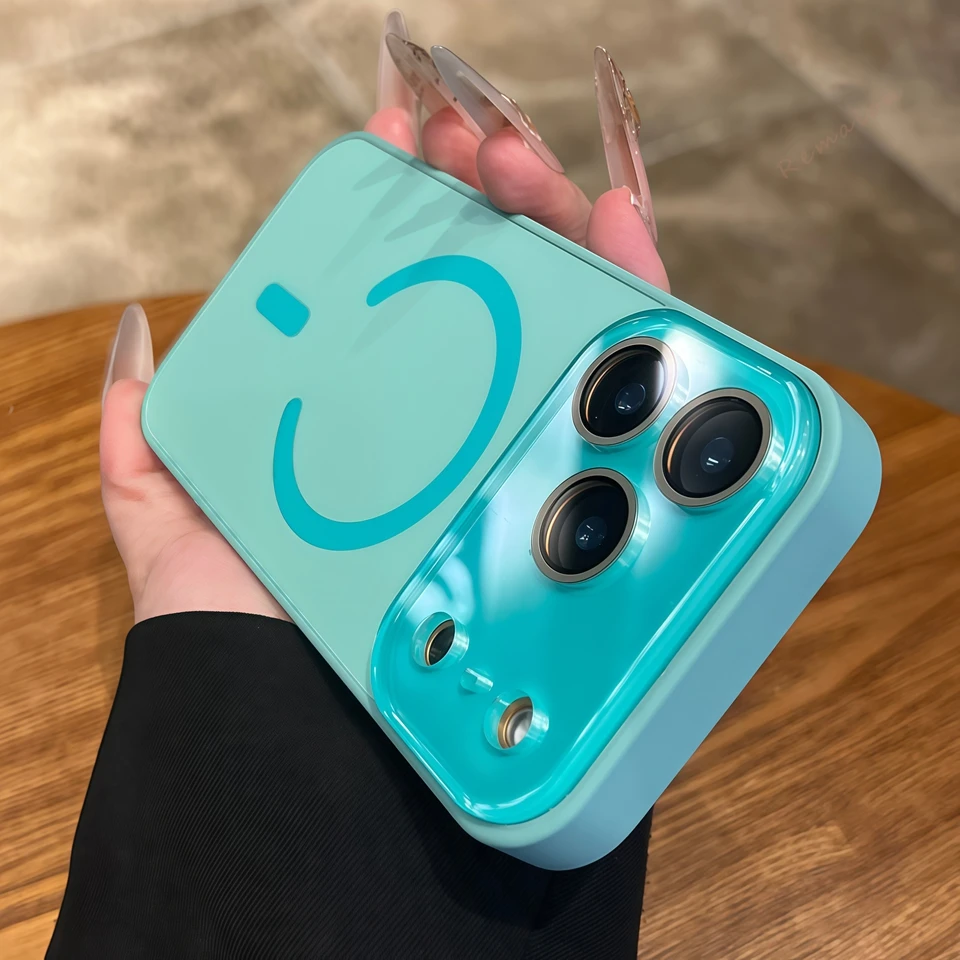 حافظة هاتف مغناطيسية أصلية رسمية لهاتف آيفون 17 Air 11 12 13 14 15 16 17 Pro Max Magsafe غطاء حامي شحن نافذة كبيرة