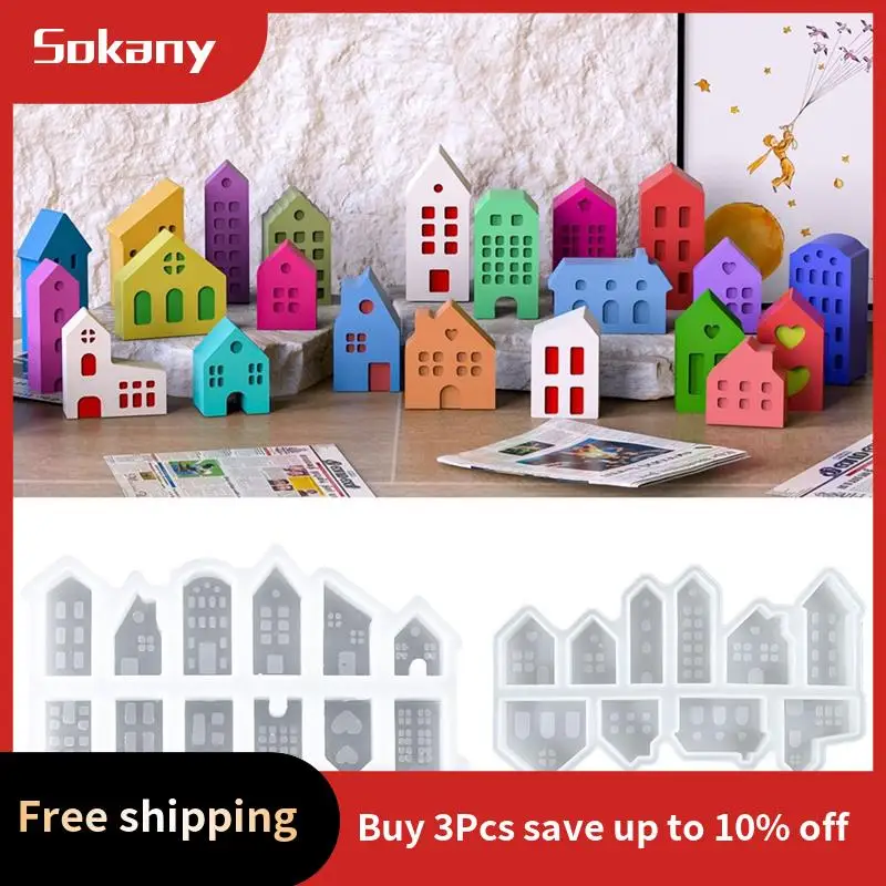 

A59E-House Shaped Candle Mold Silicone House Candle Soap Molds For Epoxy Resin Casting Window Design For Soy Wax Candles