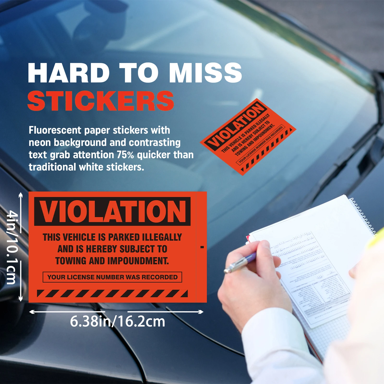 10 Sheets/Pack - 10.1*16.2Cm/4*6.38In Fluorescent Red Violation Parking Warning Label, Vehicle Violation Parking Tow-Away Label Sticker, Vehicle Window Parking Label, Conspicuous Warning Label, Prank Sticker