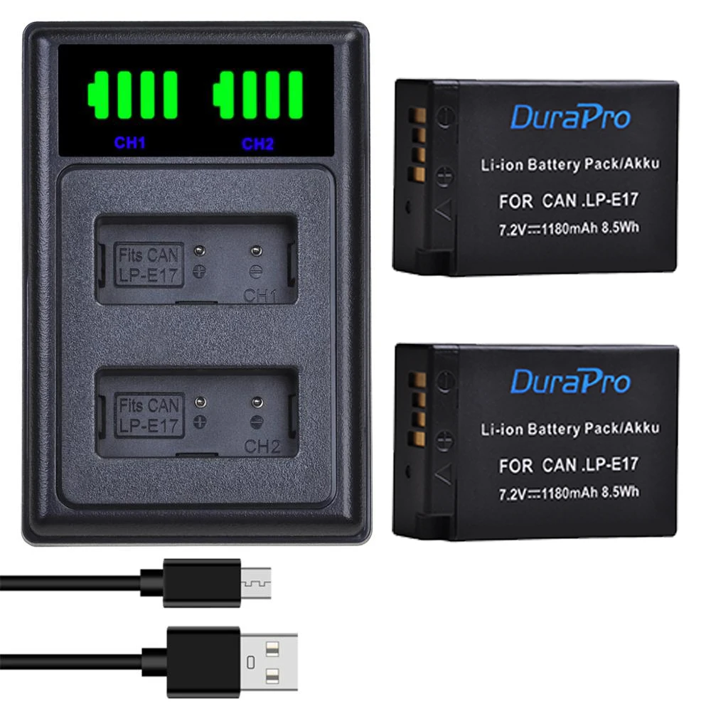 

DuraPro 1180mAh LP-E17 Bateria LP E17 Battery+ LED Charger for Canon EOS 200D M3 M5 M6 750D 760D T6i T6s 800D RP Kiss X8i SL2