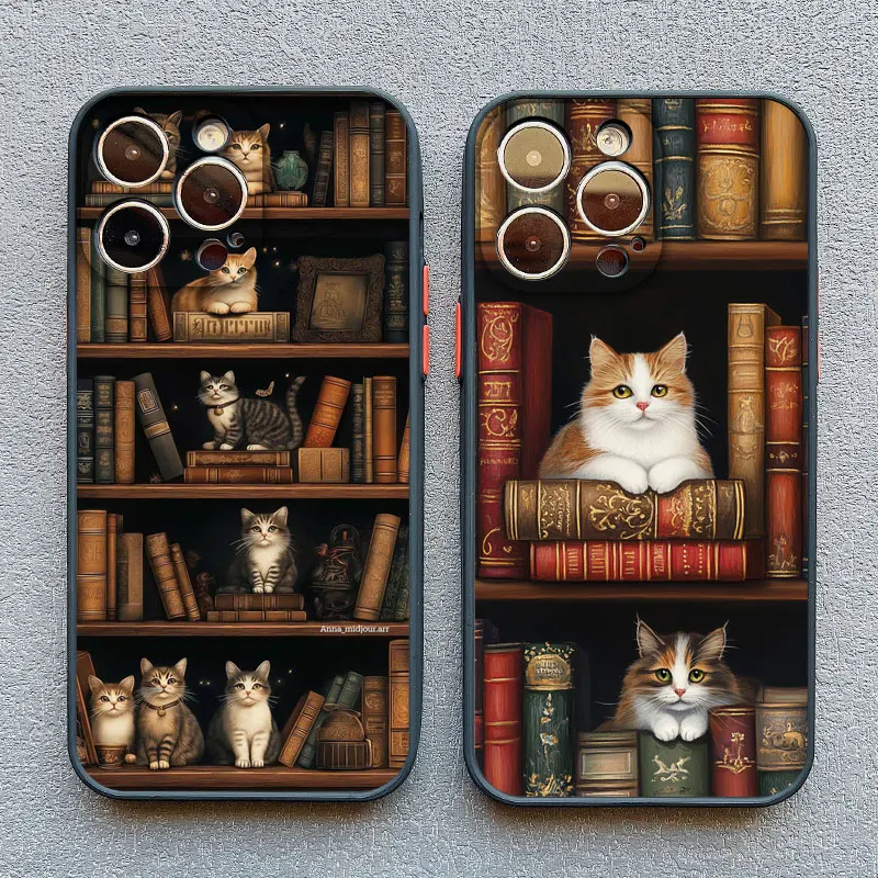 خمر خزانة الكتب هريرة رسمت قضية الهاتف آيفون 16 15 14 برو ماكس زائد 13 Mini 12 11 Pro Max XS X XR 7 8 Plus SE الغطاء الخلفي #2