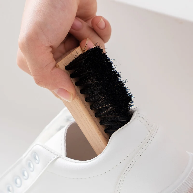 Multifunctional Shoe Care Tool Horsehair Shoe Brush for Cleaning And Polishing Leather Shoes Wooden Handle