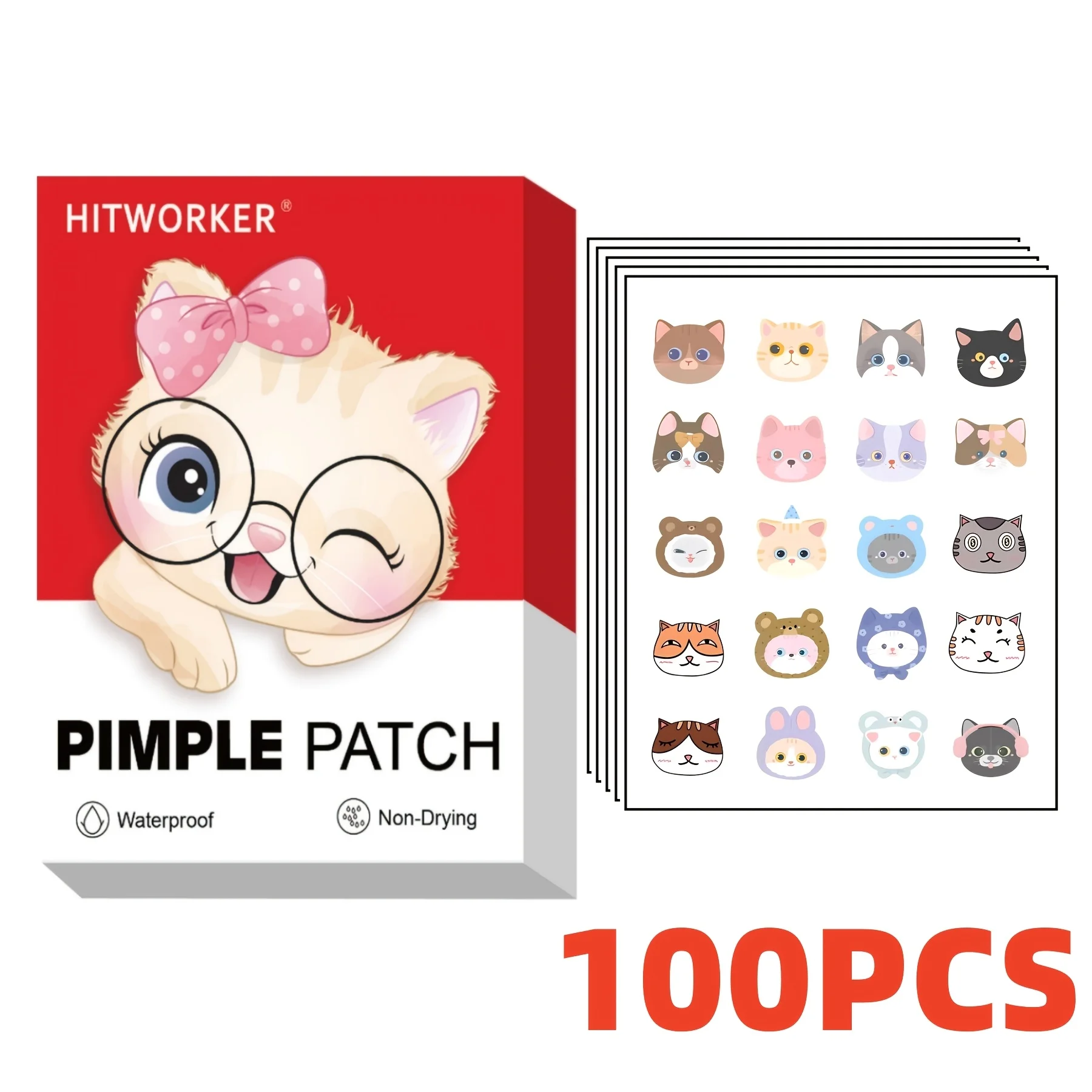 

Пластыри от прыщей Pink Cat Face | 100 шт., нежные и простые, эффективные, водонепроницаемые и дышащие.