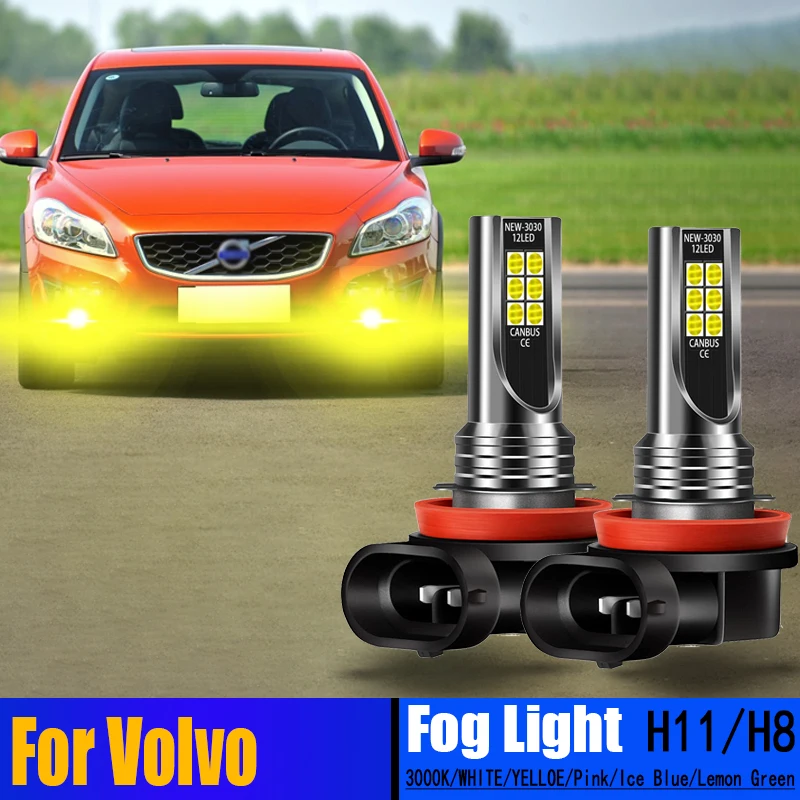 

2pcs Headlights LED Front Fog Golden Light Yellow White Pink Bulbs Lemon Green Lamp H8 H11 H16JP For Volvo C30 2006-2013 C70 S40