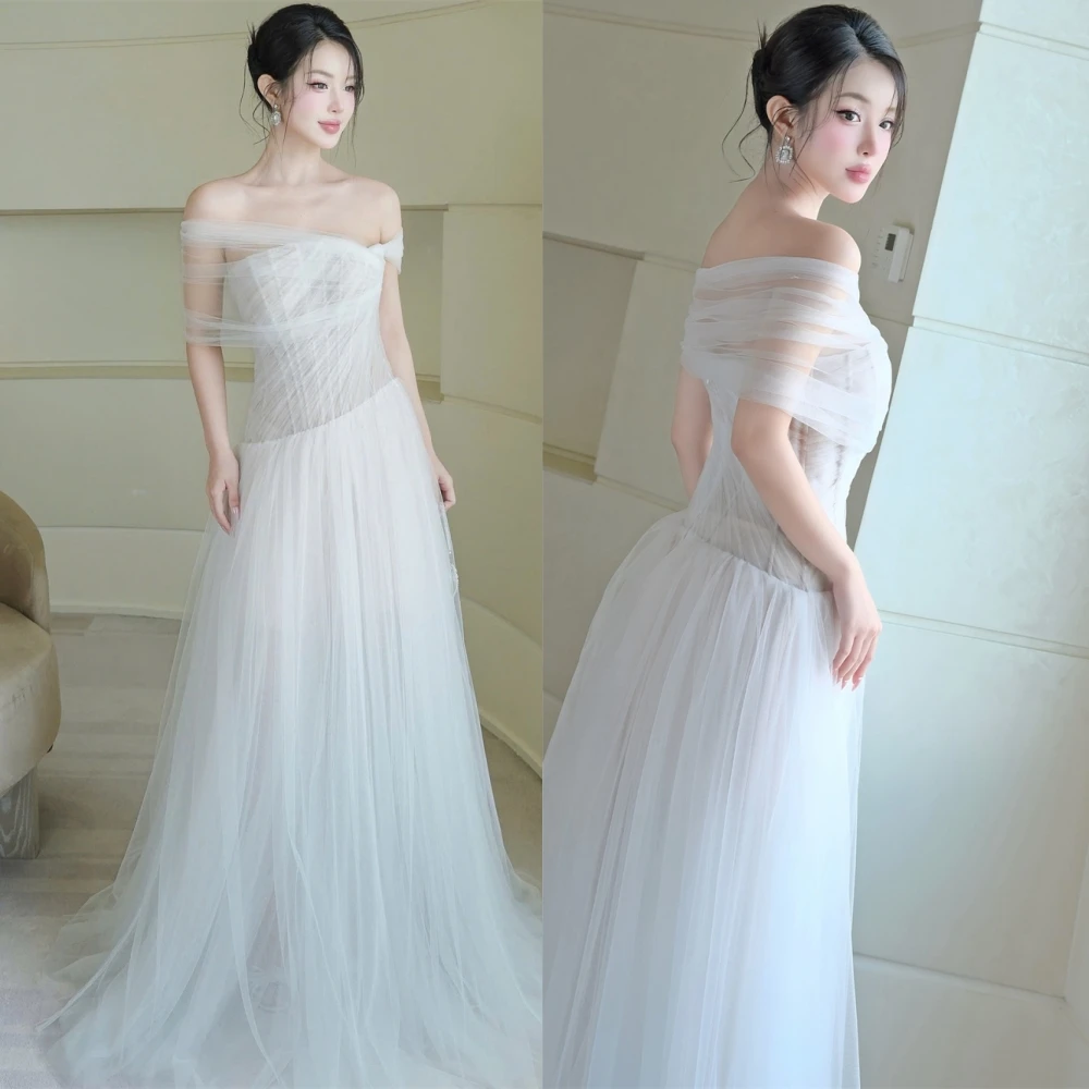

Customized Classic Tulle Evening Dress High Quality Boat Neck Prom Dresses Delicate Short Sleeves Special Occasion Gowns