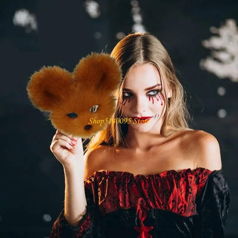 DXAE الحيوان نصف الوجه قناع فو الفراء أفخم الماوس قناع هالوين تأثيري ملابس تنكرية للحفلات الدعائم قناع تنكر للنساء الرجال