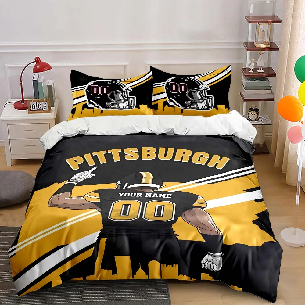 

Football Fans Surprise Gift with Customized Name and Number American City Football Theme Bedding Personalized Bed 3-piece Set