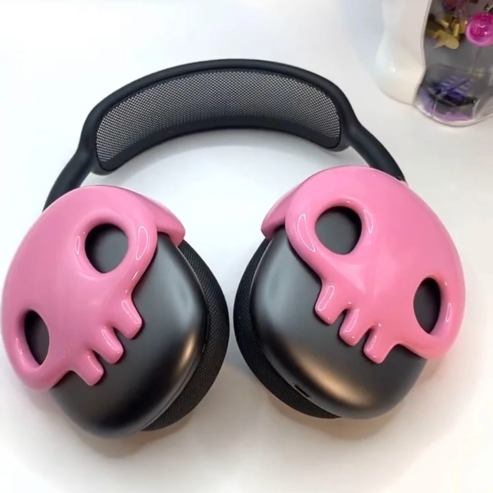 オリジナルのAirPodsmaxケース,3Dプリンター樹脂カバー,ピンクのスカル