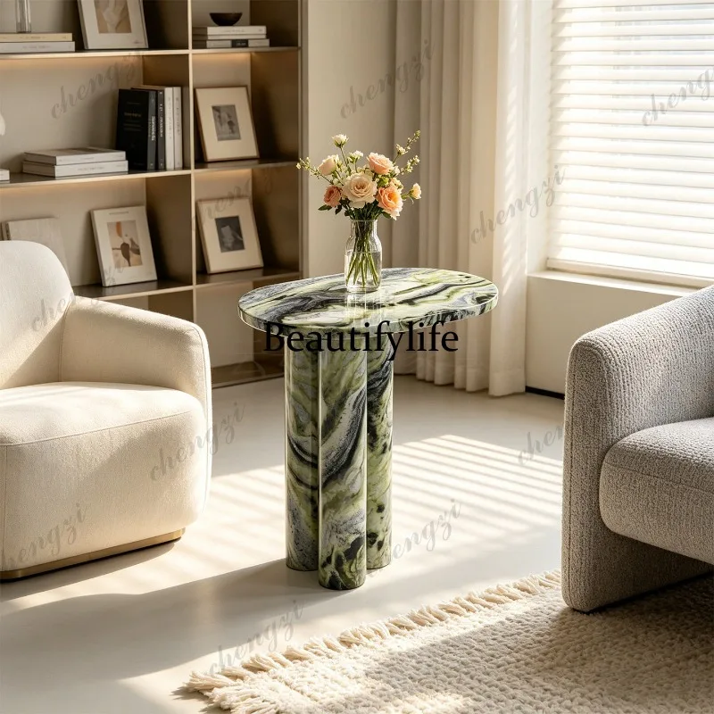 A114 wabi sandy wind simple light luxury natural travertine edge few living room sofa bedside balcony marble corner few