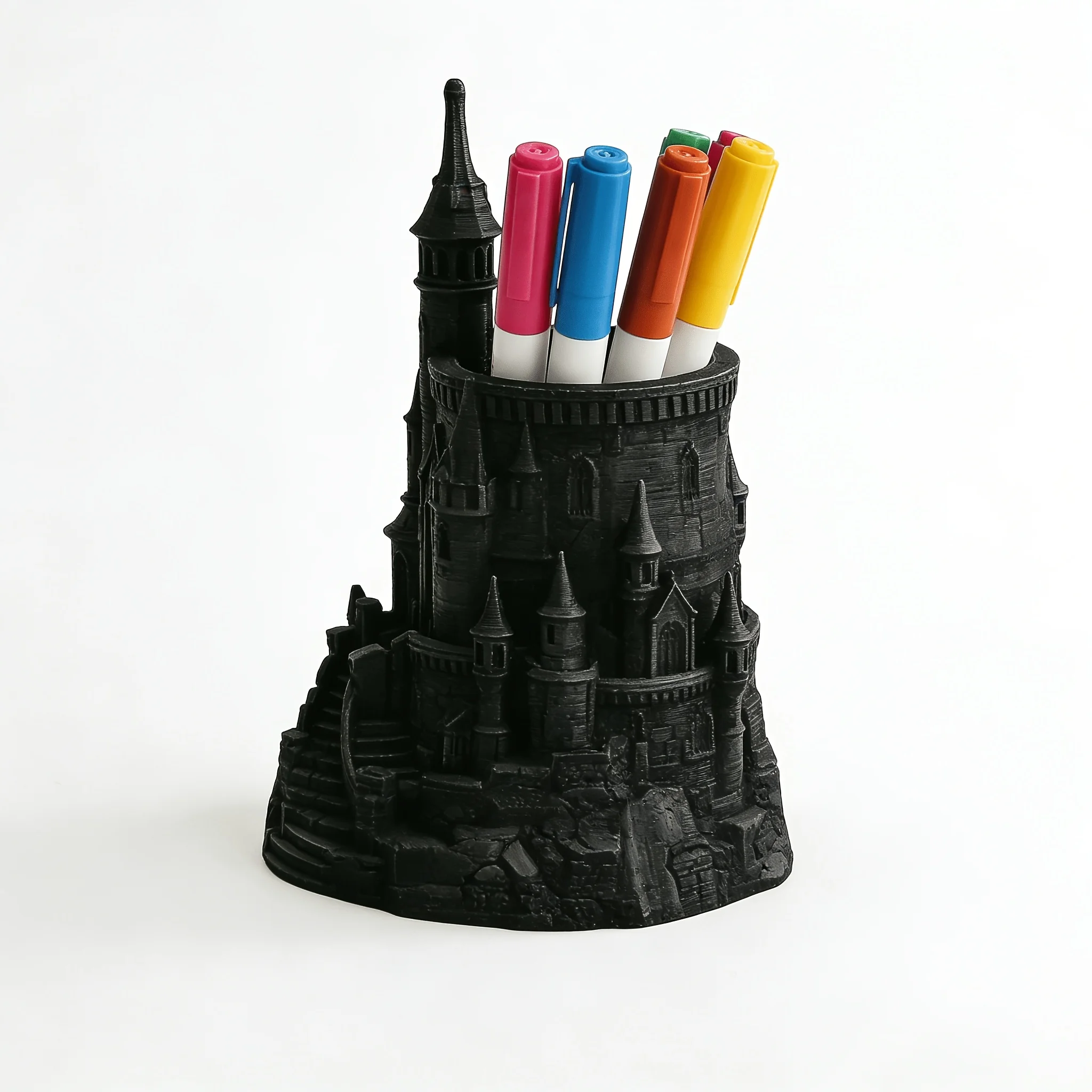 1-teiliger, dunkel schlossförmiger Stifthalter, 3D-gedruckter, vintage-inspirierter Stiftbehälter im Architekturstil, Schreibtisch-Organizer, Dekoration, Geschenk für Studenten und Designer, Stifthalter im Stil der Magischen Akademie, schwarzer, vintage Stiftbehälter, besonderes Geschenk – Detail 2