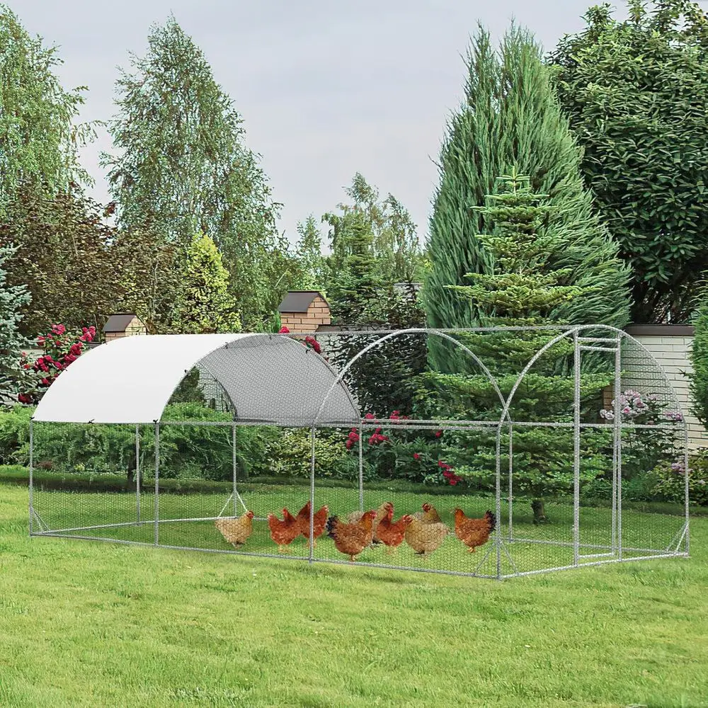 

19t Metal Chicken Coop, Galvanized Walk-in with Waterproo PE Cover, Dome Shaped Poultry Cage Hen Run House Rabbits Habitat Cage