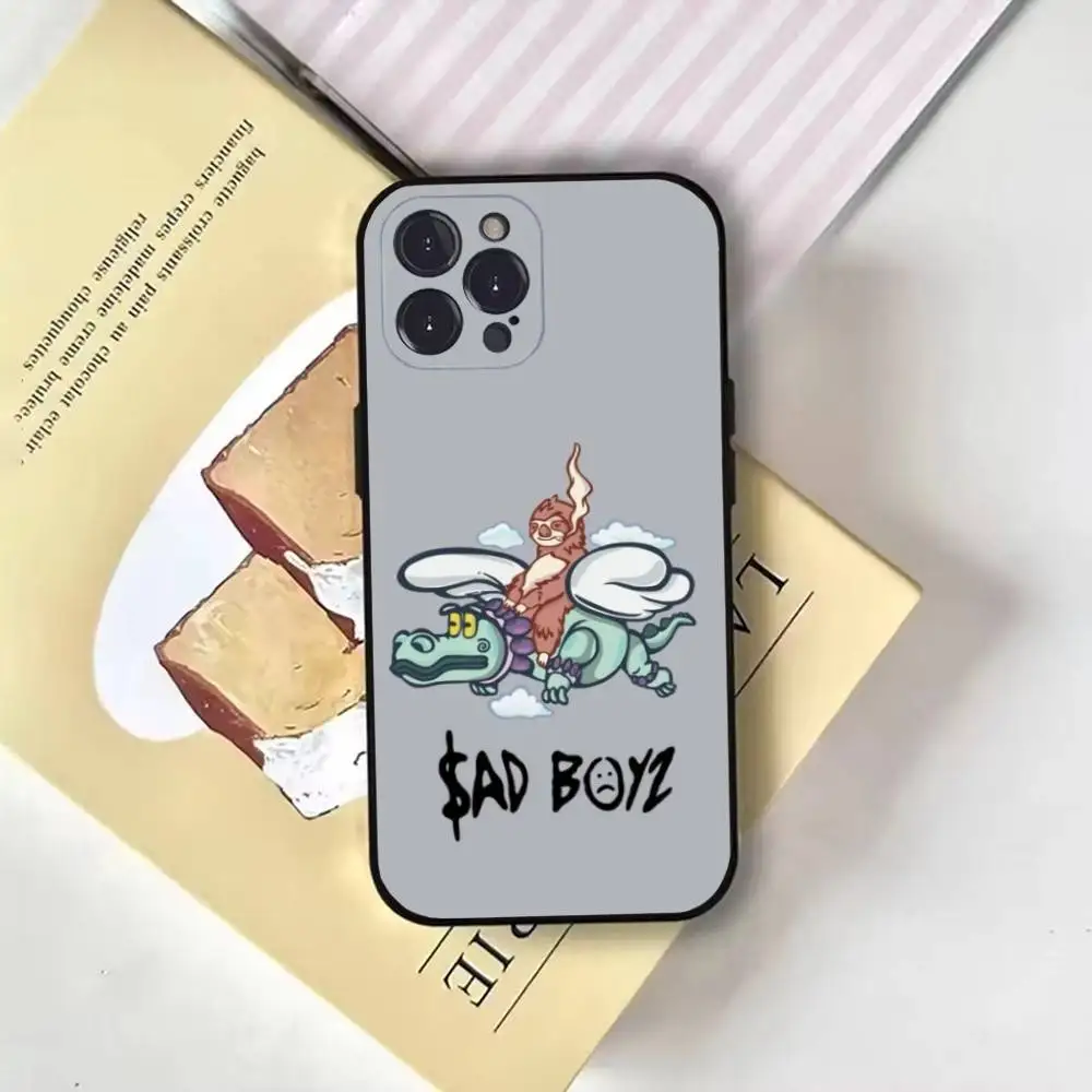 حافظة هاتف J-Junior H Sad Boyz لهاتف iPhone17,16,15,14,13,12,11 Plus, Pro Max, غطاء أسود ناعم