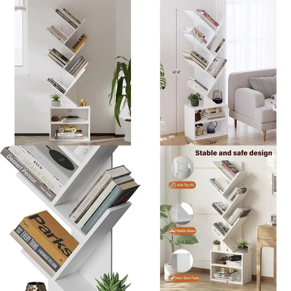

Modern 6-Shelf Tall Bookcase, White, Storage Cabinet & Organizer for Home Office, Living Room, Bedroom Corner