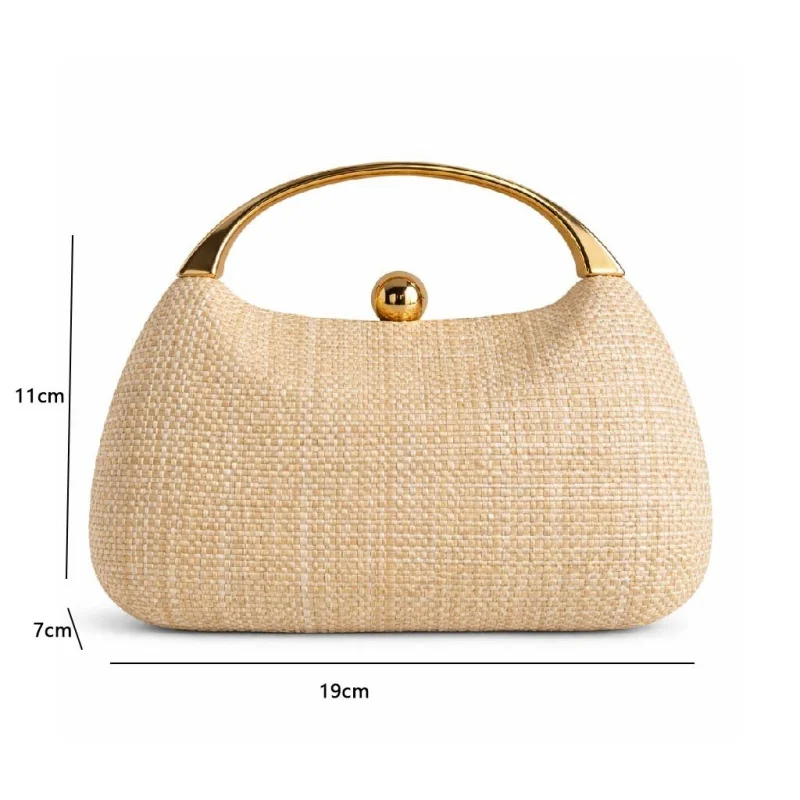 Luxury Woven Texture Handbag for Women Summer Hot Pink Fabric Hard Shell Evening Purse Metal Handle Formal Outdoor Party Bolsas