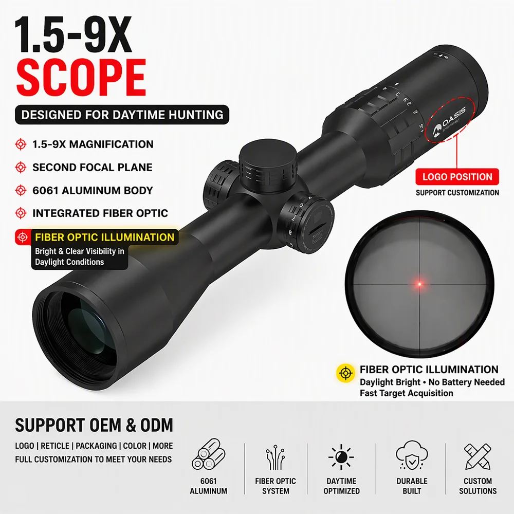 SPINA OPTICS OASIS LPVO 1.5-9x45 Hunting Riflescope Fiber Optic Red Illumination Second Focal Plane Scope Etched Glass Reticle
