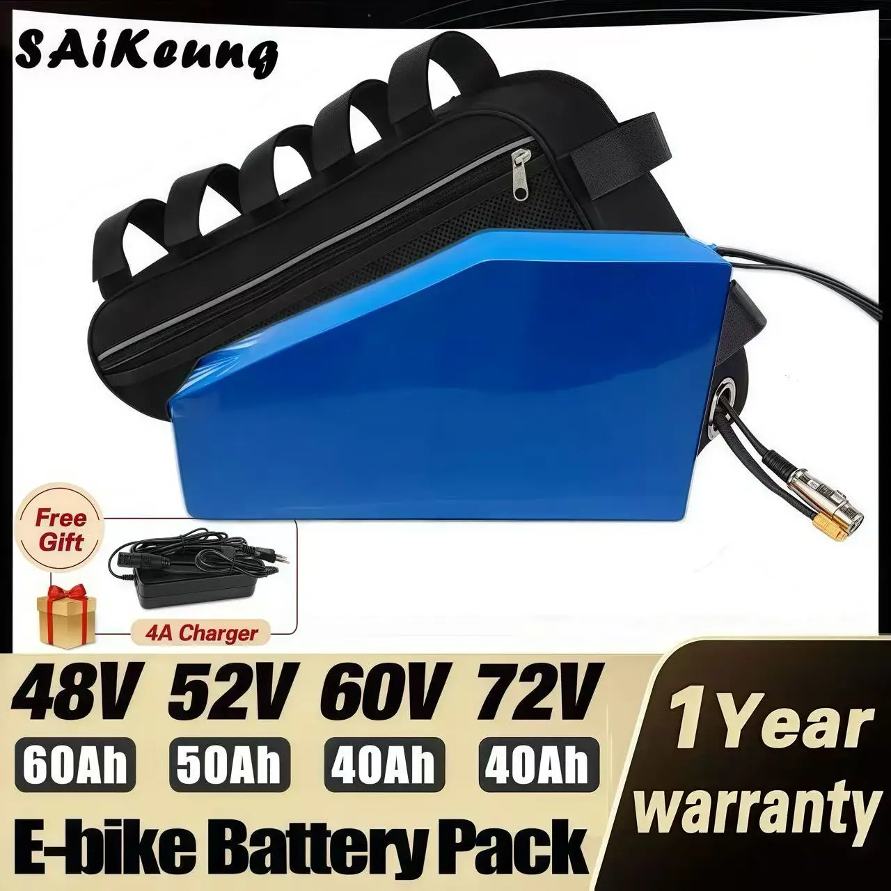 

18650 Треугольный элемент 72 В 60 В 52 В 48 В 36 В 20 Ач 30 Ач 35 Ач 40 Ач Большая емкость 2000 Вт 50 Ач 60 Ач Литиевая батарея для электровелосипеда с зарядным устройством