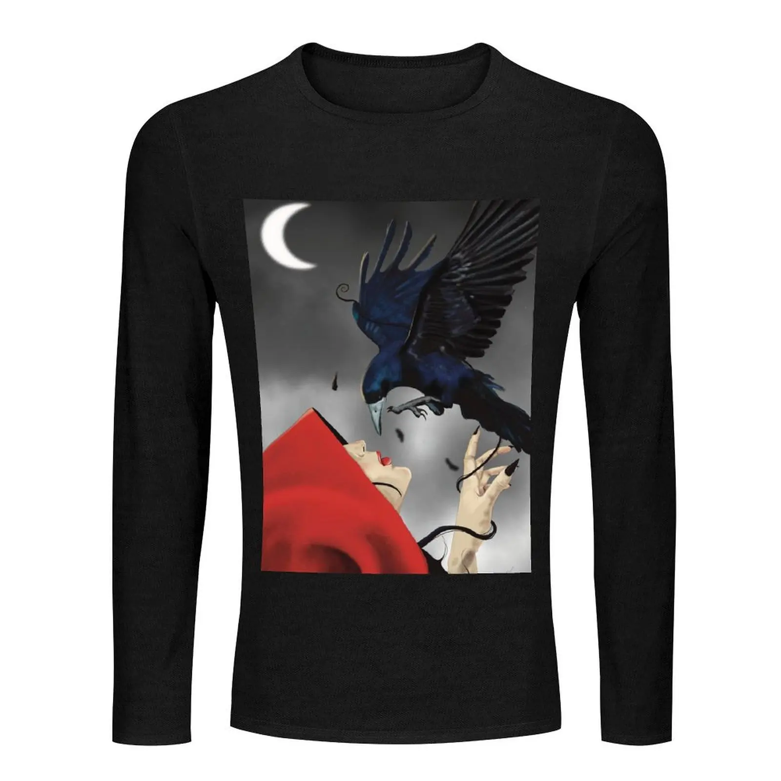 The woman with the red cape and the raven Long T-Shirt sublime t shirt sports fan t-shirts funny t shirt tshirts for men