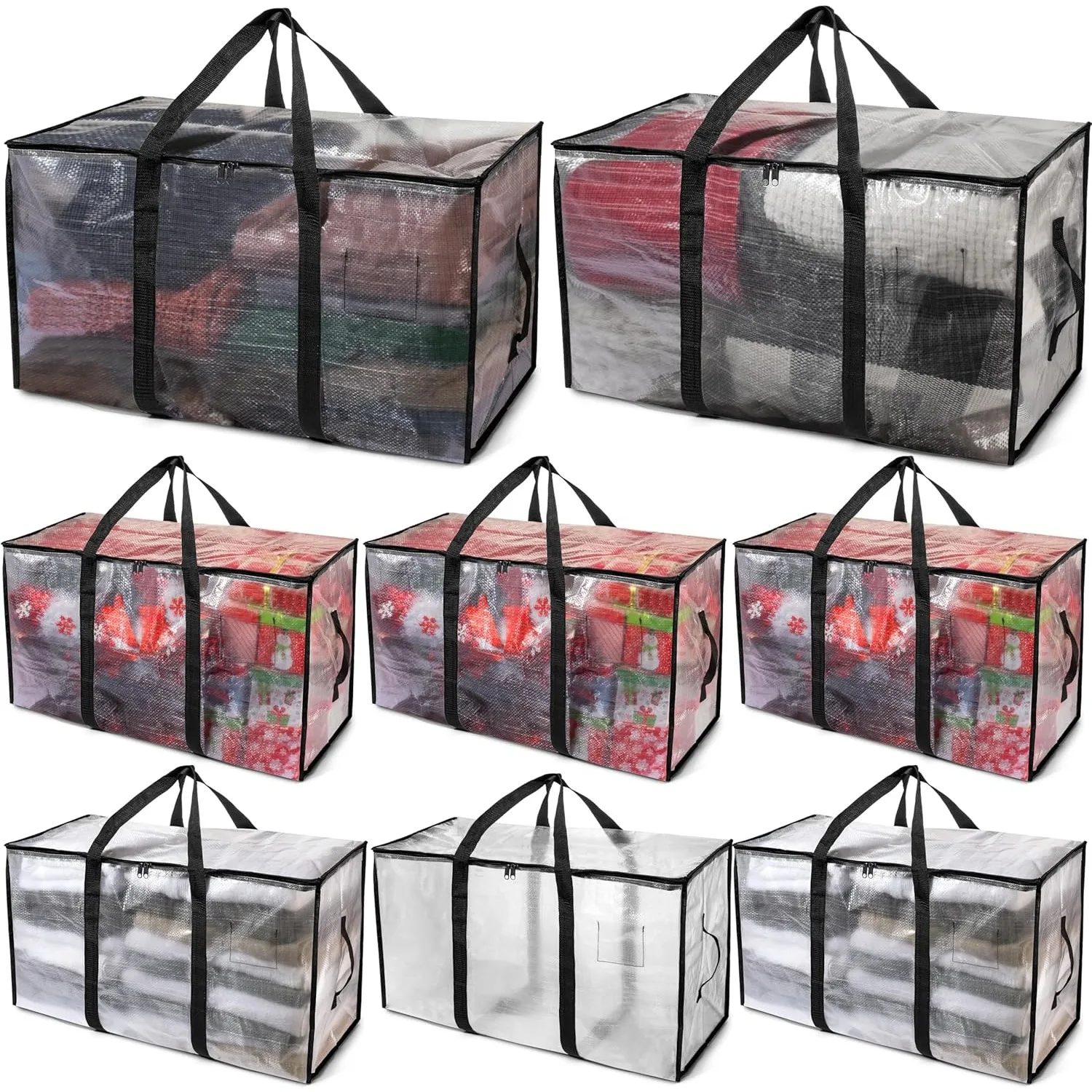 

Heavy Duty Moving Bags or Storage Bags – Clear Storage Bins with Lids, Large Moving Boxes with Backpack Straps & Zippers ,8 Pack