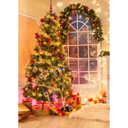 Christmas Tree New Year Decor Window Vinyl Photography Background for Photo Studio Children Baby Backdrop Photophone Photozone