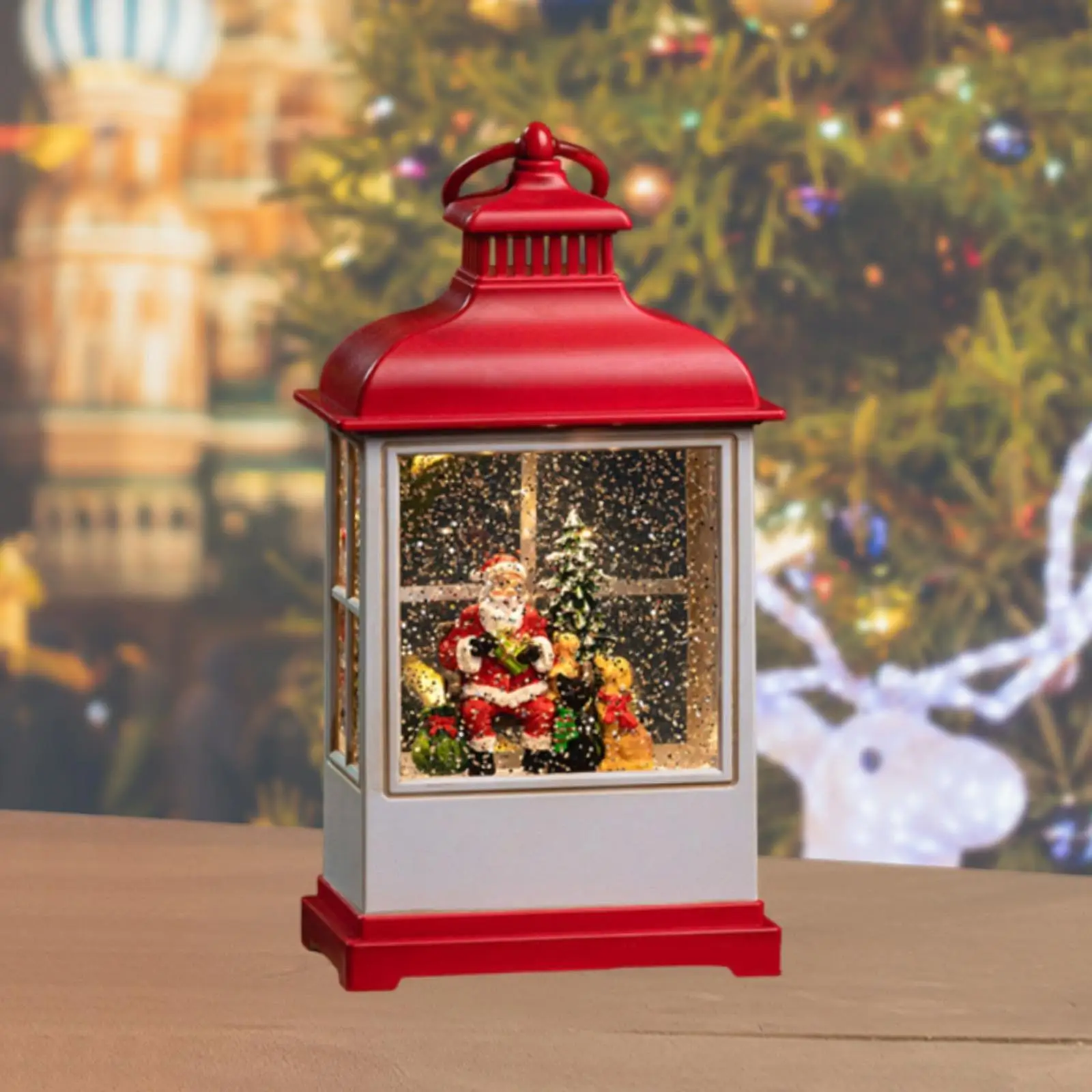 Lighted Christmas Snow Globes Lantern Musical Glittering Lantern for Office