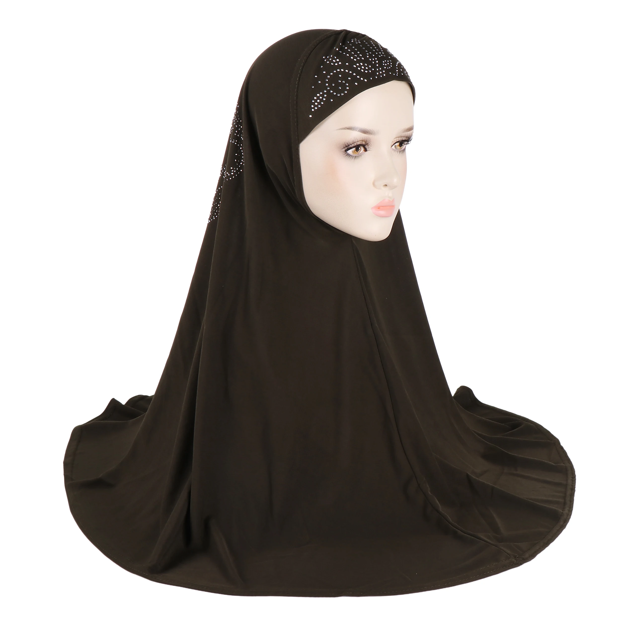 H406 Adults big size muslim hijab scarf with rhinestones on back islamic headscarf hats armia pull on headwrap big bonnet