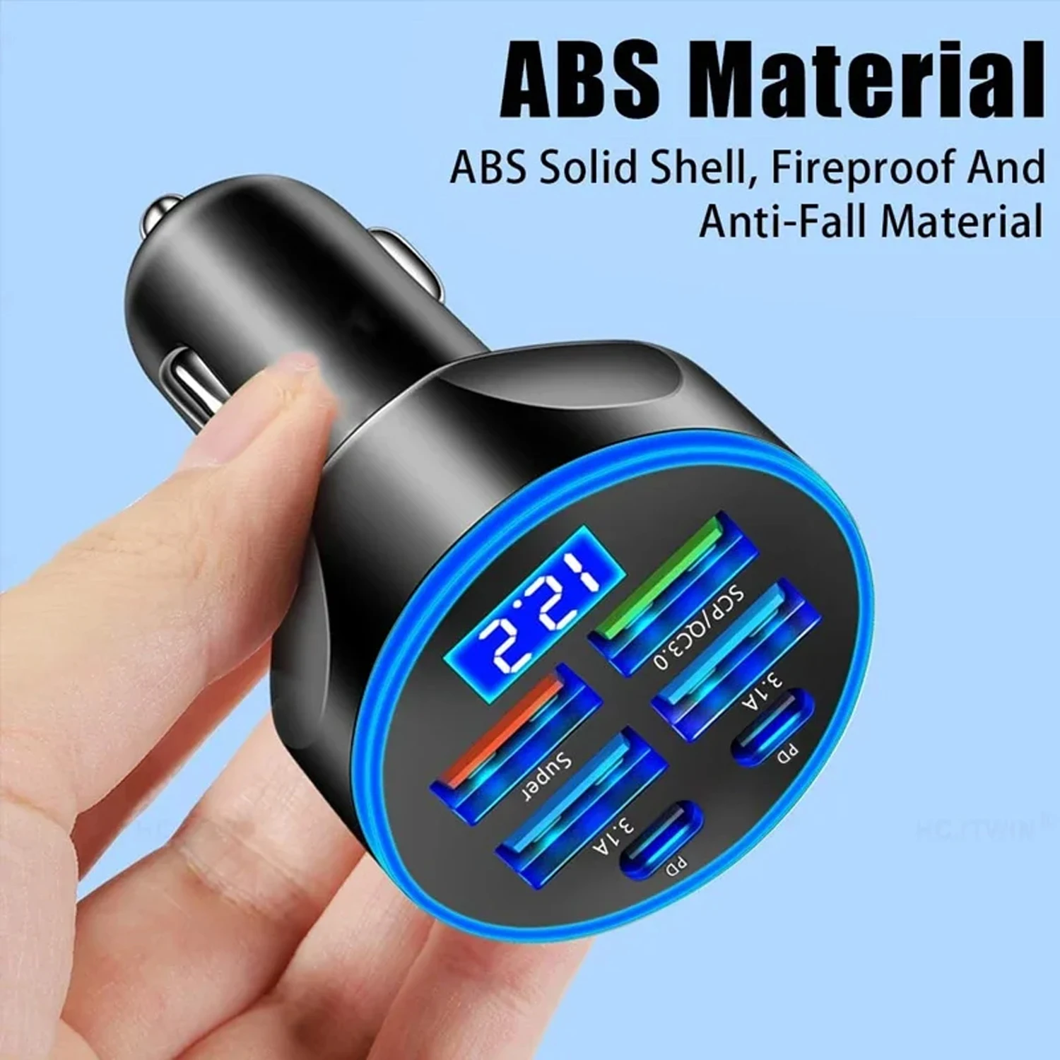 

6 Ports 250W PD Car Charger Fast Charging PD QC 3.0 USB C Car Quick Charger Type-C Adapter in Car For iPhone Samsung Xiaomi